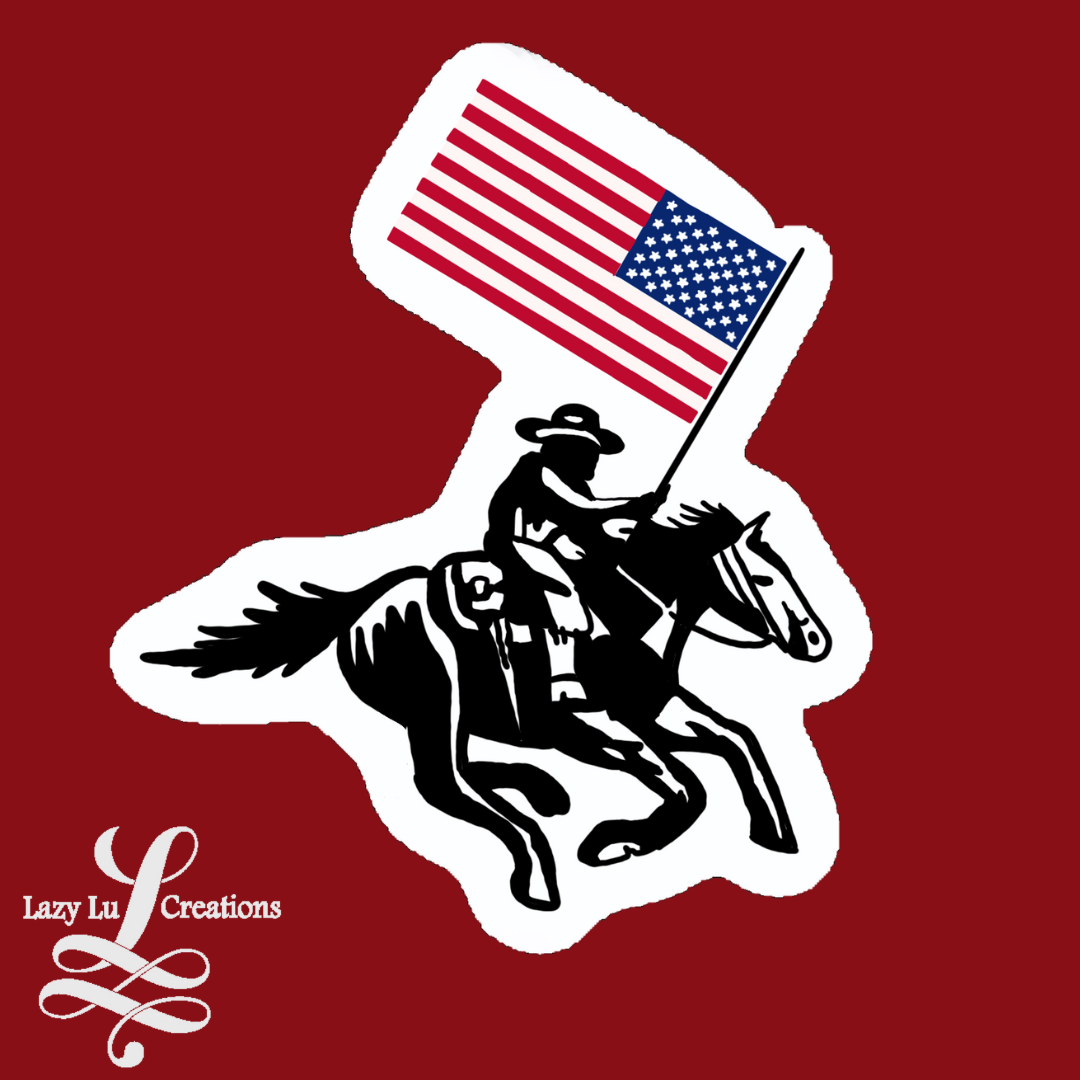 Cowboy Carrying American Flag Sticker