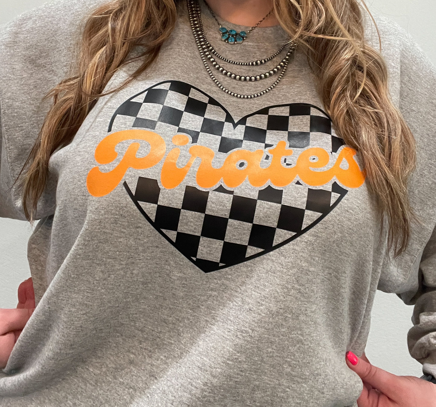 *Pirates Checkered Heart Apparel Gildan Sweatshirt & T-Shirt
